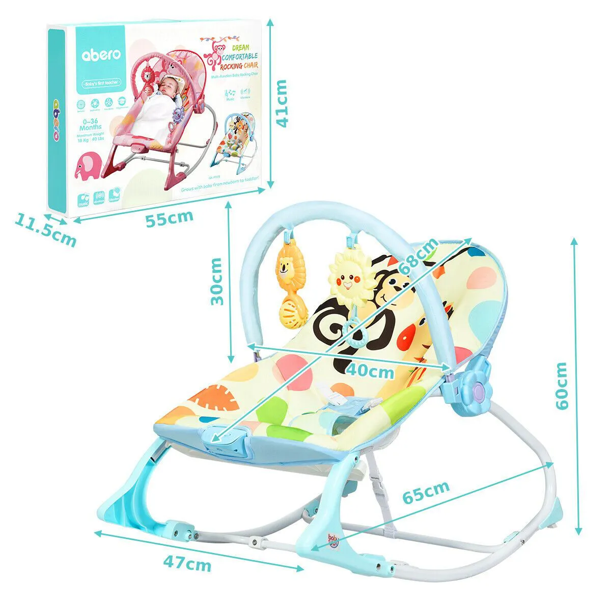 Baby Bouncer with Adjustable Seat and Toys