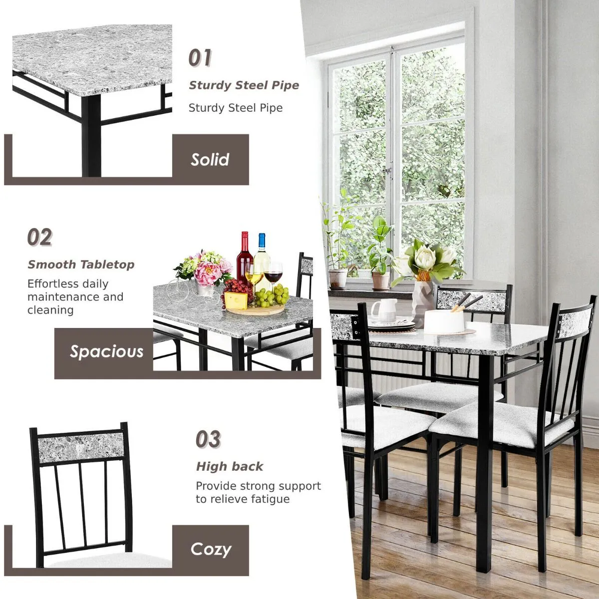 Solid marble on sale dining table set